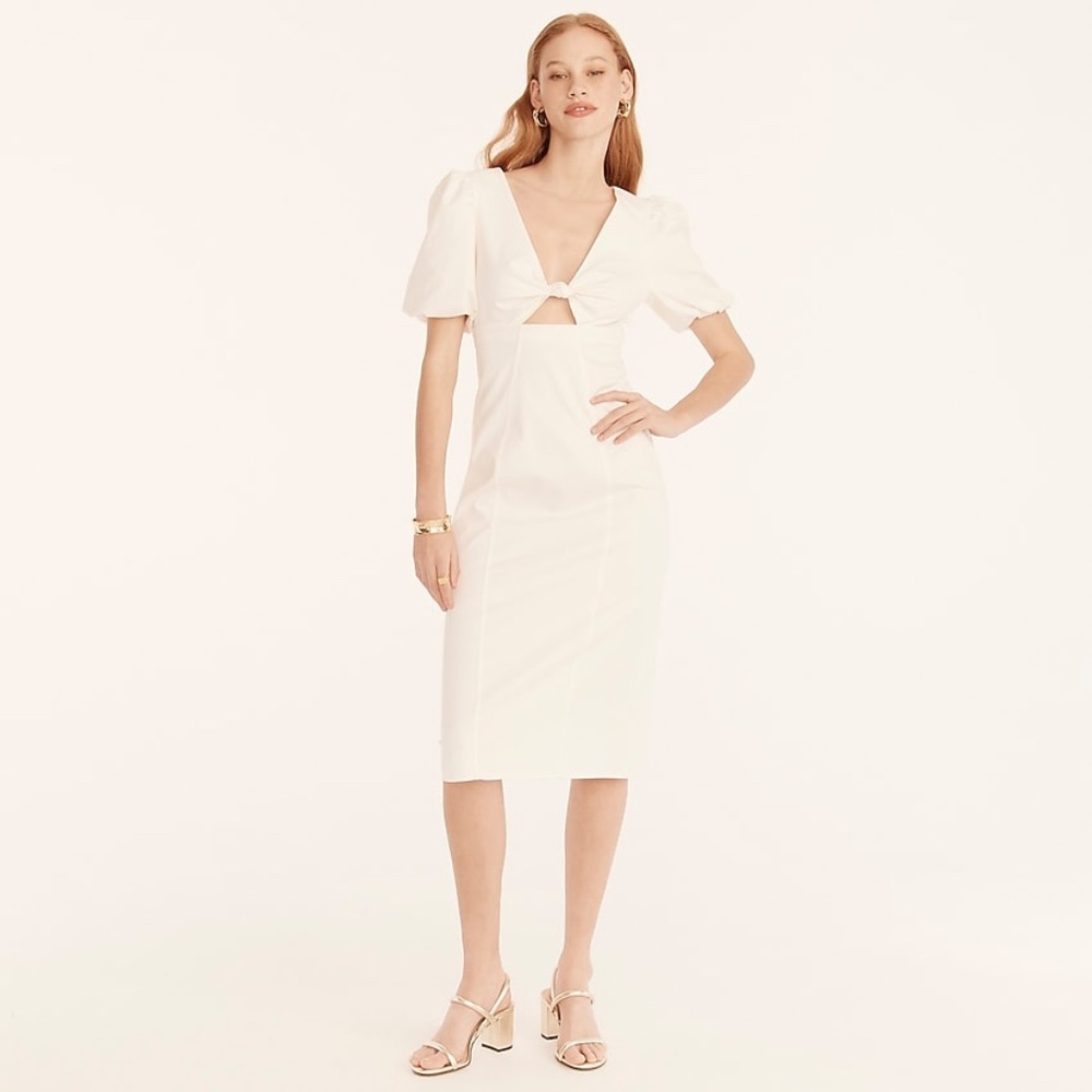 NWT- J. Crew Cutout puff-sleeve dress in cotton twill